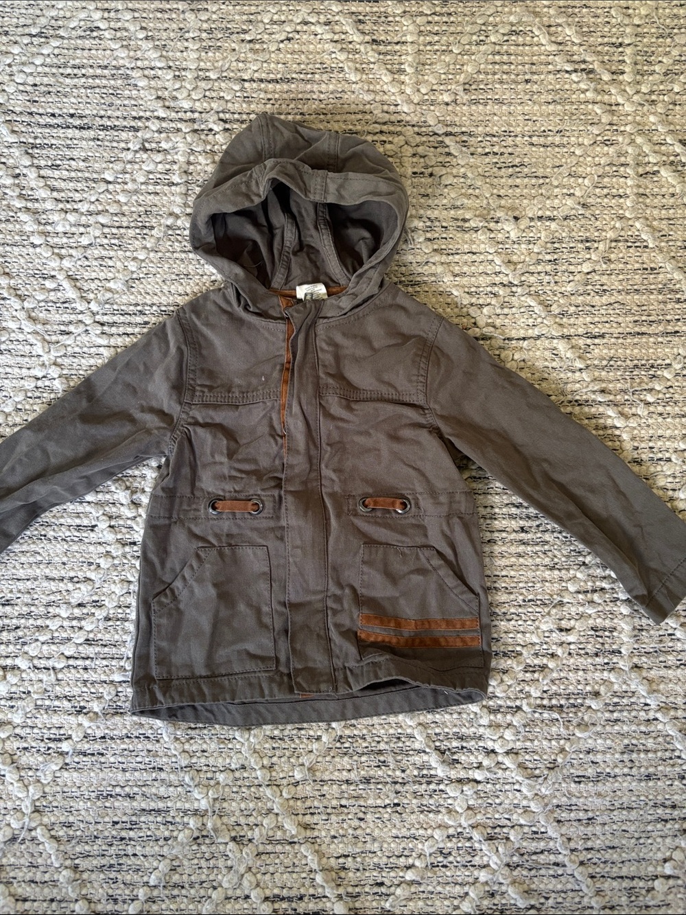 Kids Hooded green Jacket with Brown Trim